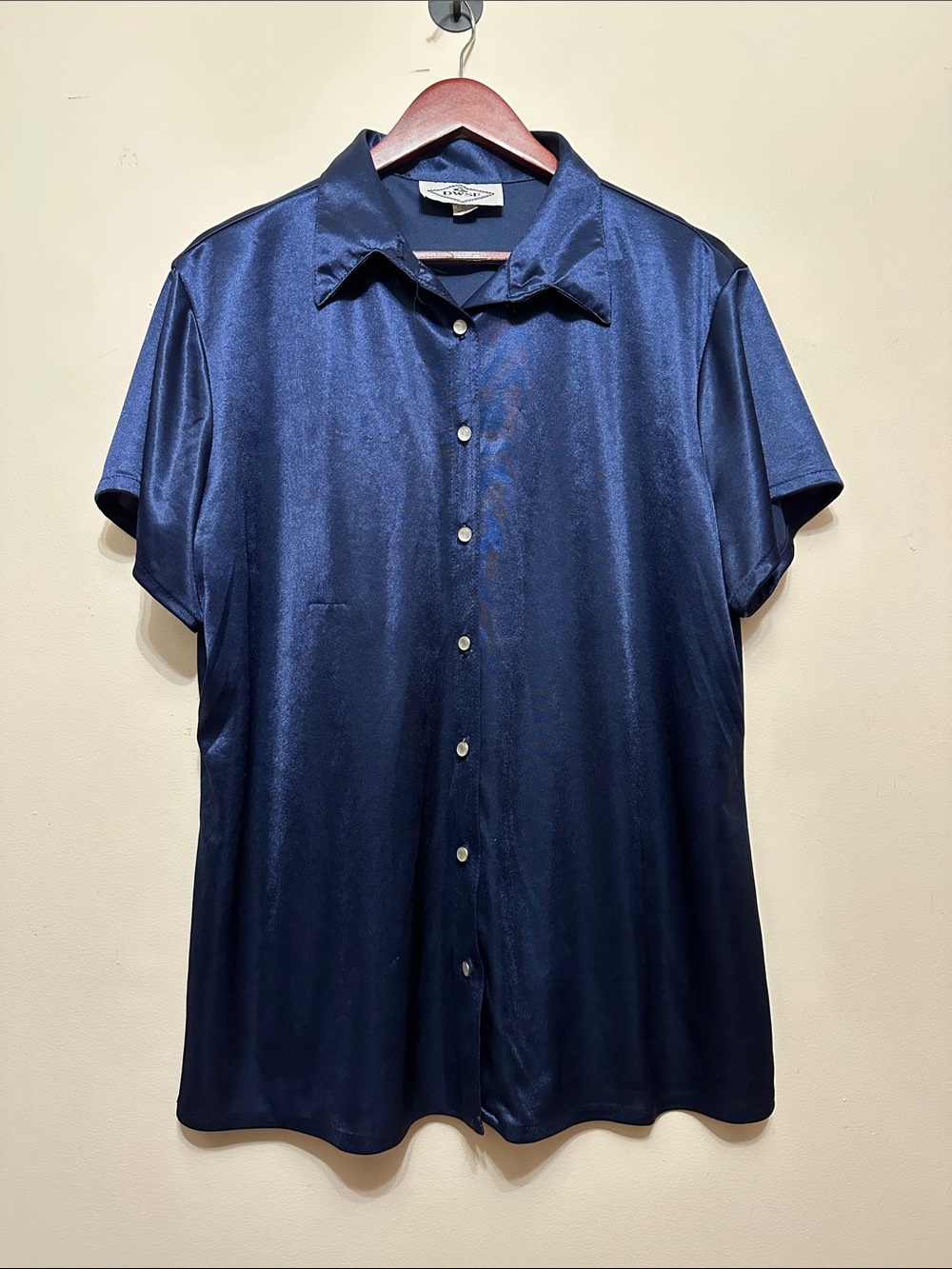 Silky Navy Short-Sleeve Pajama Top